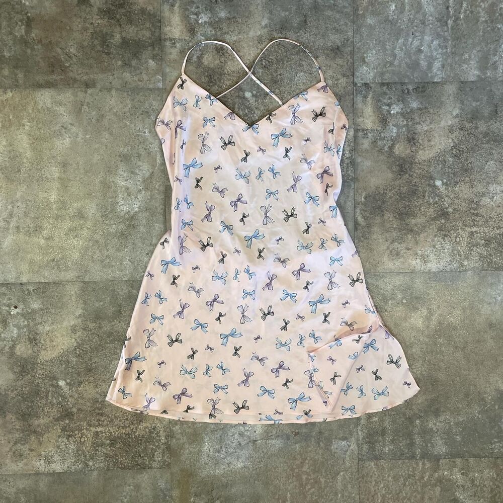 victoria’s secret vintage rare y2k bow design cross back slip dress size large